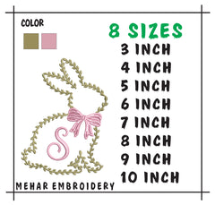 Floral Bunny Outline Embroidery – Spring Blossom Easter Rabbit Digital Machine Design
