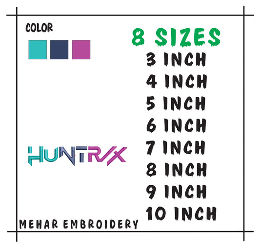 Huntrx Embroidery Design, Modern Gradient Text Art, 8 Formats 8 Sizes