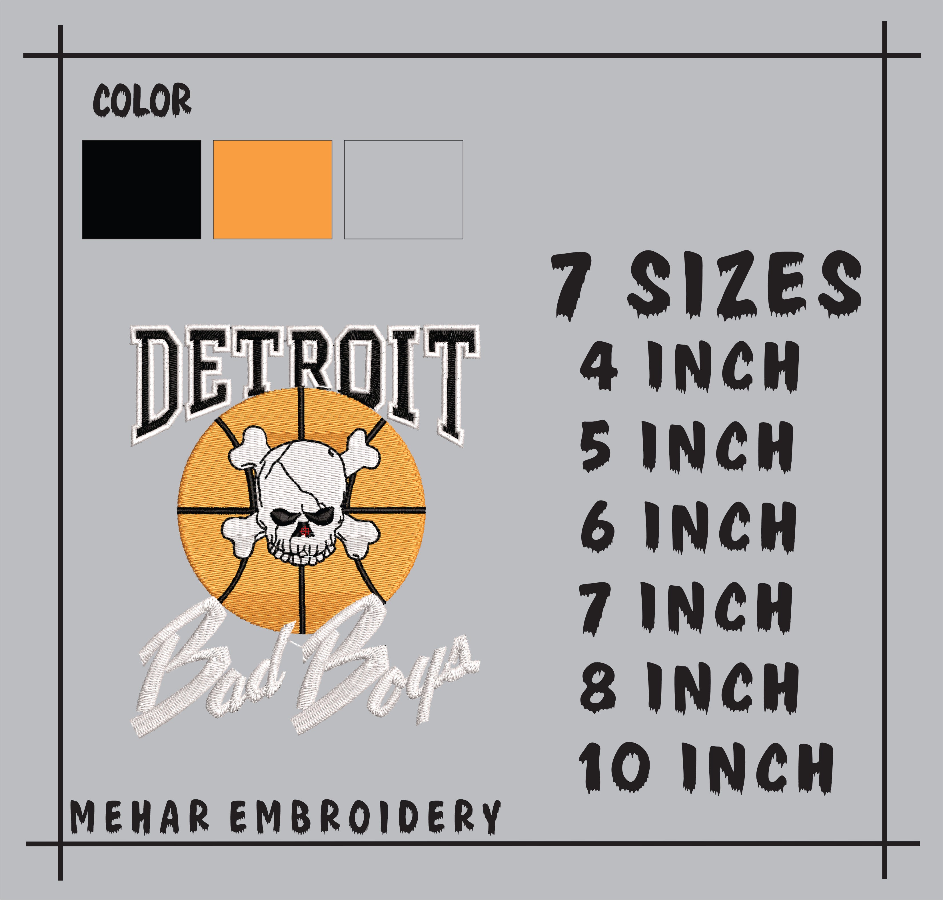 Detroit Bad Boys Basketball Embroidery Design, Skull Mascot Digital File