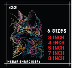 Abstract Cat Embroidery Design, Colorful Rainbow Kitten Digital File