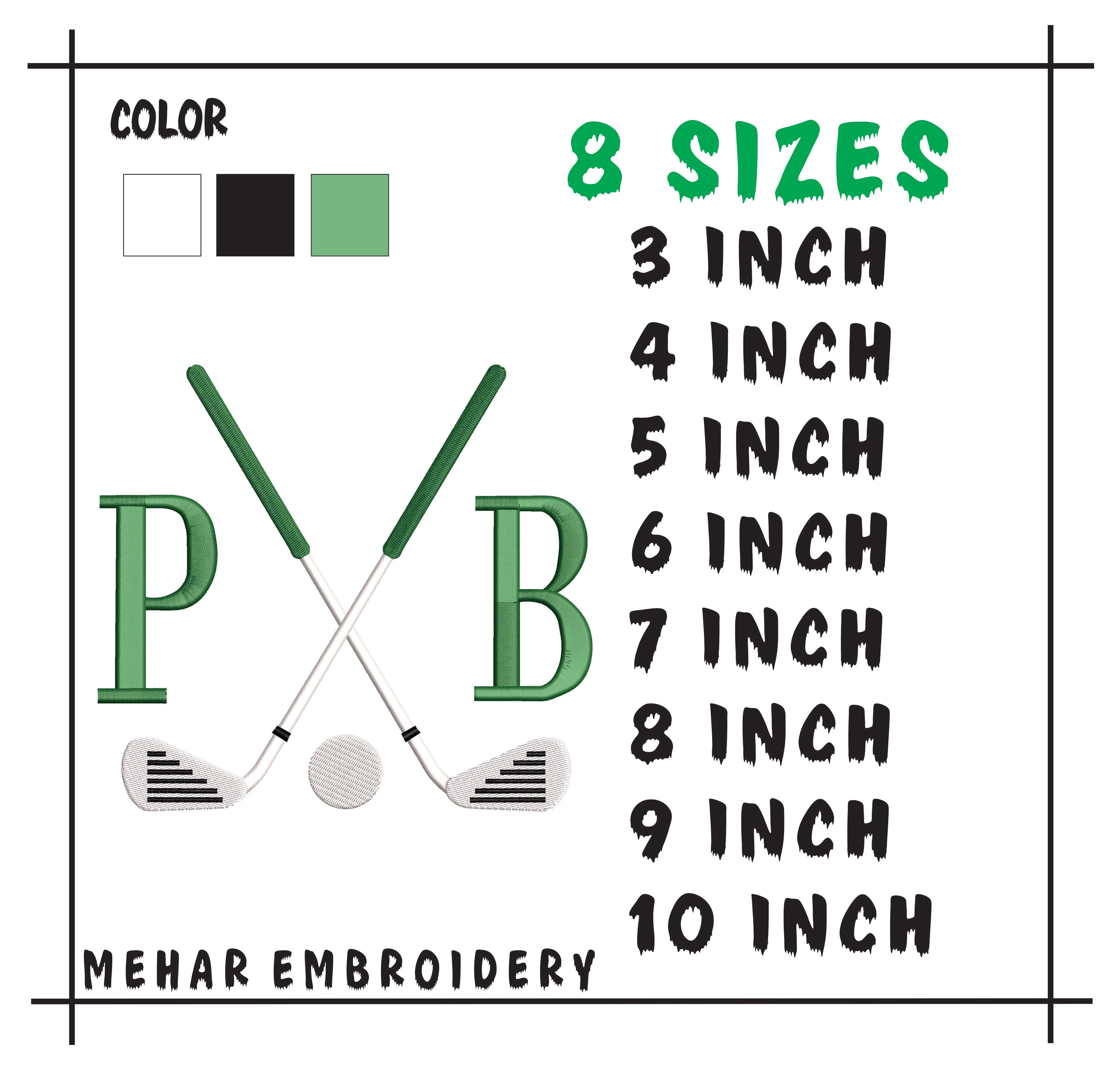 Golf Monogram Frame Embroidery Design, Clubs Border (Instant Download)