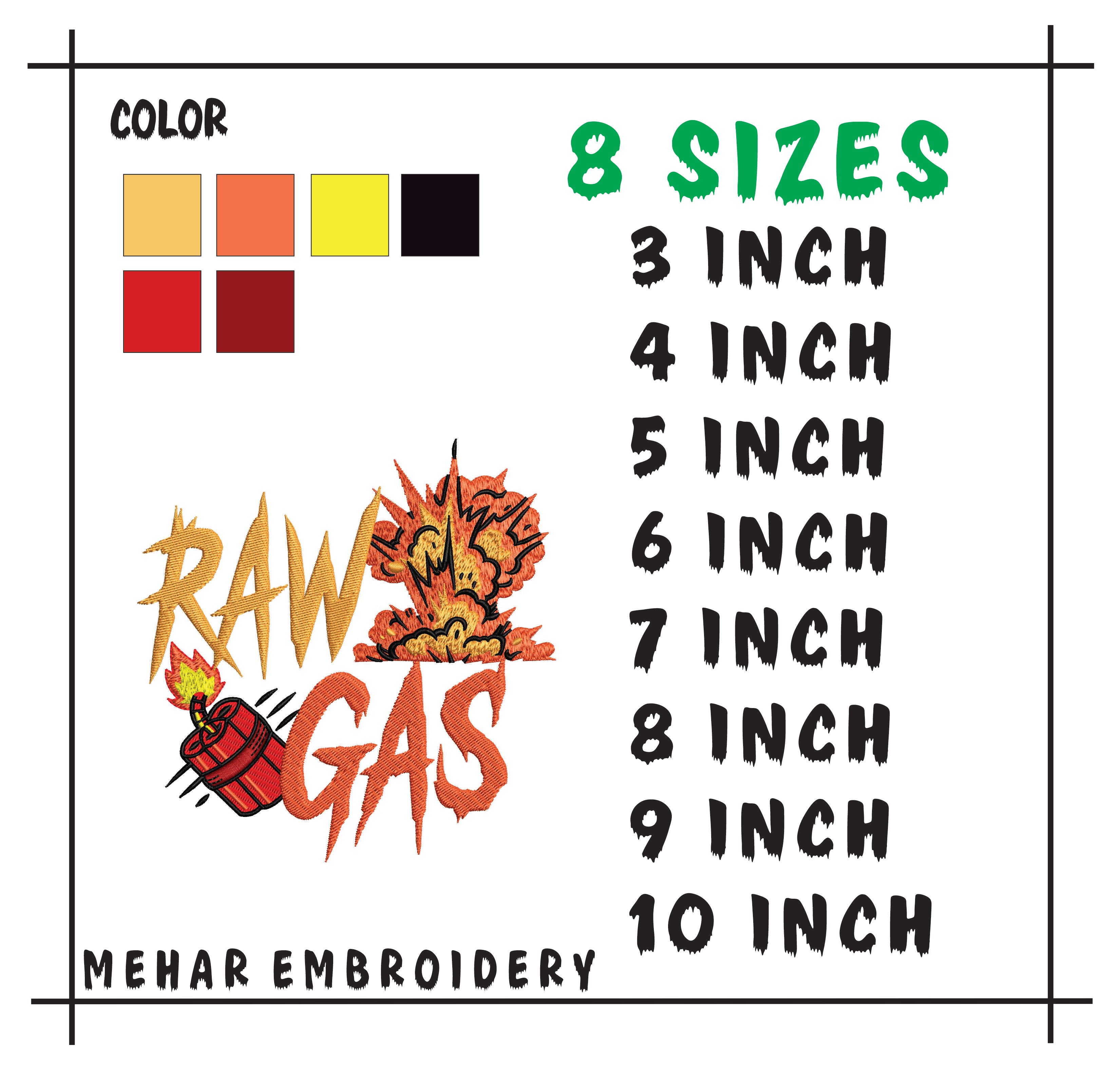 Raw Gas Embroidery Design - Dynamite Explosion Machine File - 8 Sizes 8 Formats