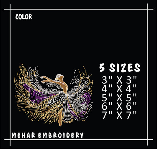 Abstract Ballerina Embroidery Design, Elegant Dancer Digital File