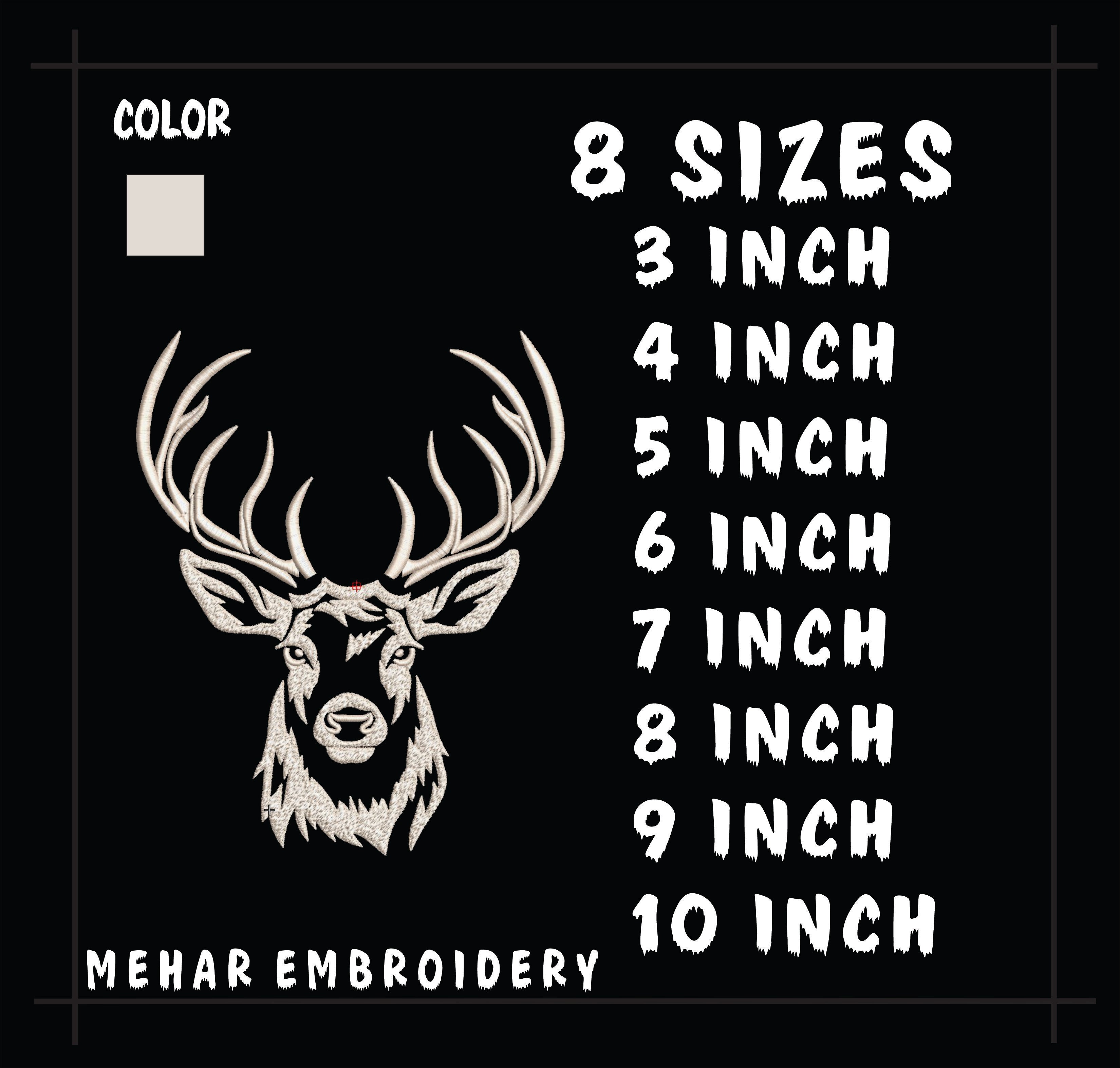 Deer Head Embroidery Design, Buck Antlers Pattern (8 Sizes & Formats), Instant Download