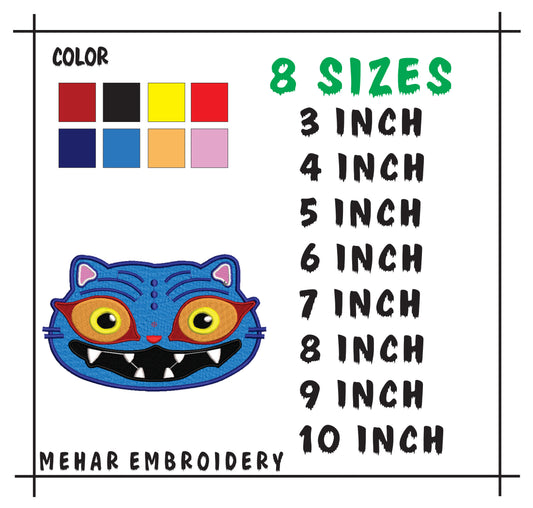 Blue Monster Cat Embroidery Design, Cartoon Beast Digital File