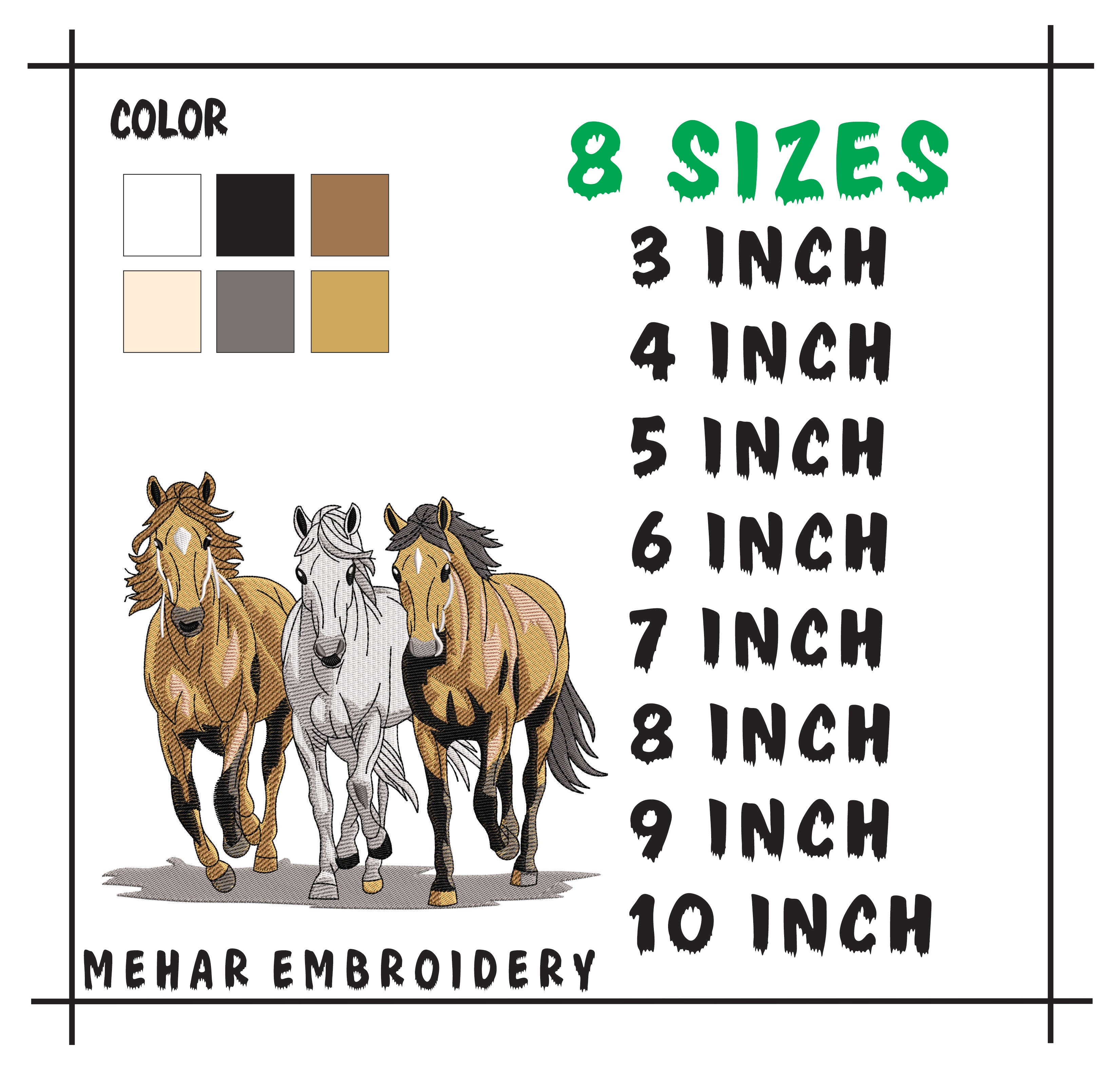 Three Horses Running Design | Wild Horse Machine Embroidery | Galloping Stallions File | Nature & Animal Embroidery