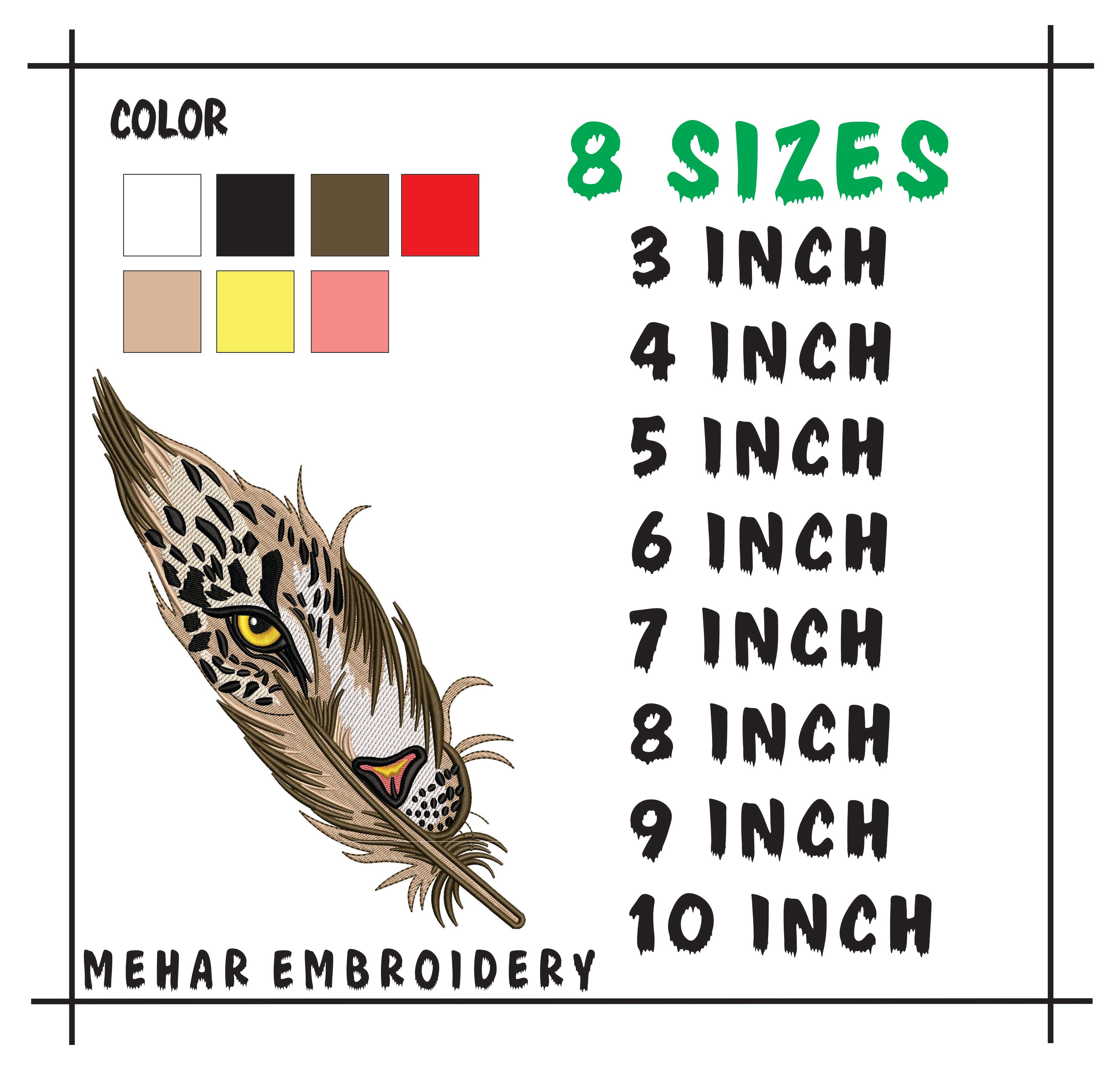 Leopard Eye Feather Embroidery Design, Wild Cat Machine Embroidery File