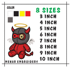 Voodoo Doll Devil Angel Machine Embroidery Design - 8 Sizes & Multiple Formats
