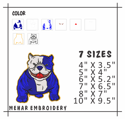 Blue Bulldog Embroidery Design, Bull Dog Mascot Digital File
