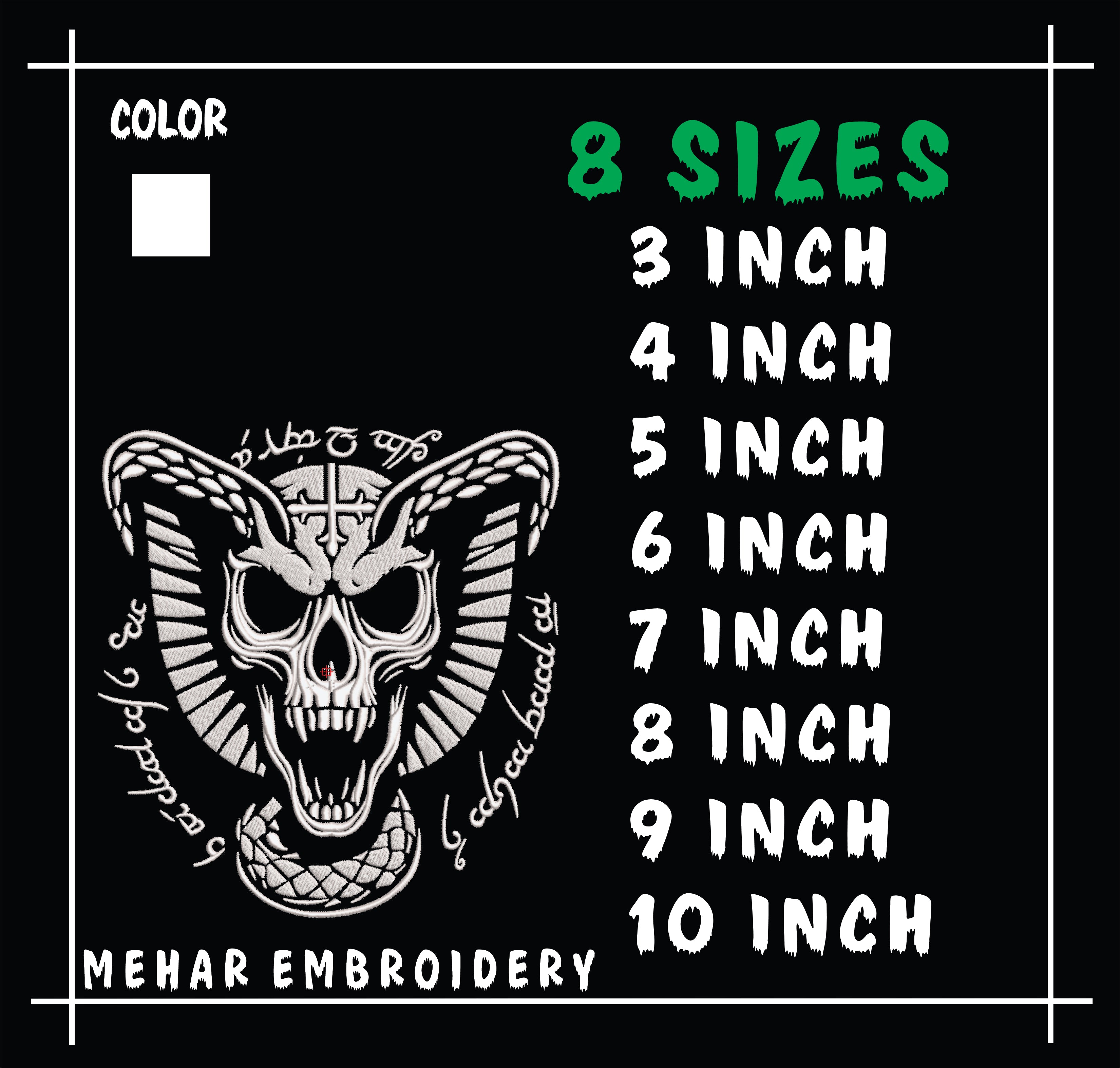 Gothic Cobra Skull Embroidery Design, Dark Occult Snake Digital File