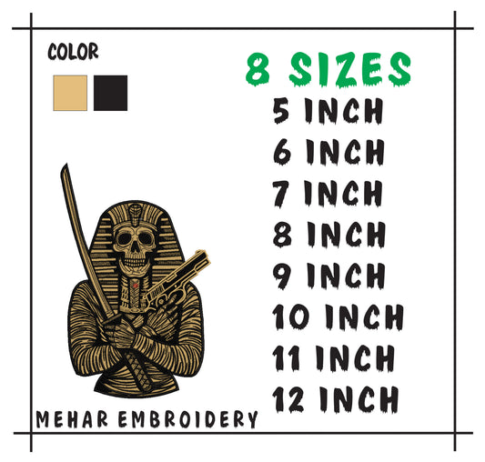Mummy Pharaoh Embroidery Design, Skull King Machine File