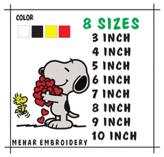 Snoopy Hearts Embroidery Design, Valentine Machine Embroidery File, Dog & Bird Instant Download