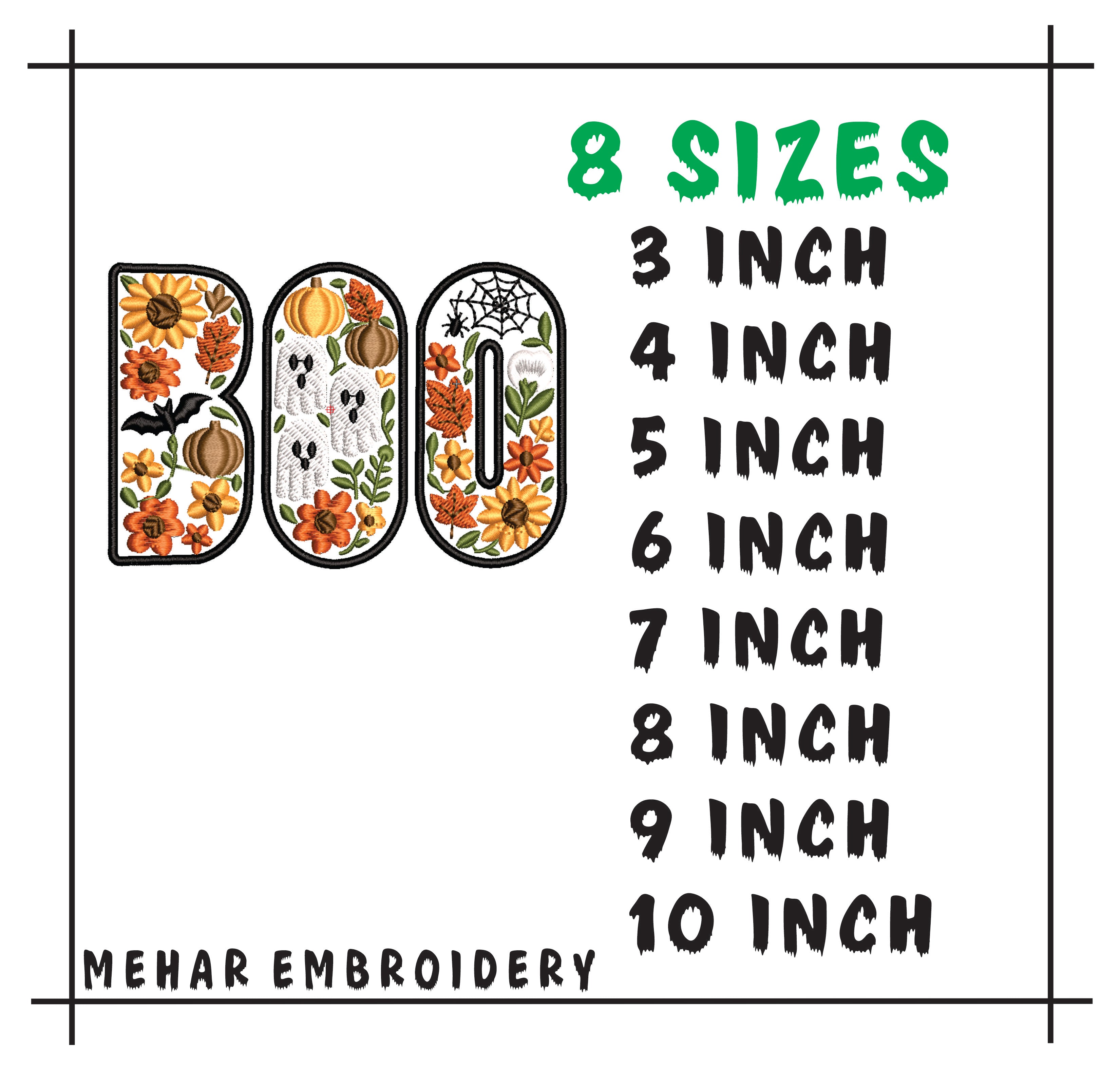 BOO Halloween Embroidery Design, Floral Ghost Pumpkin Digital File