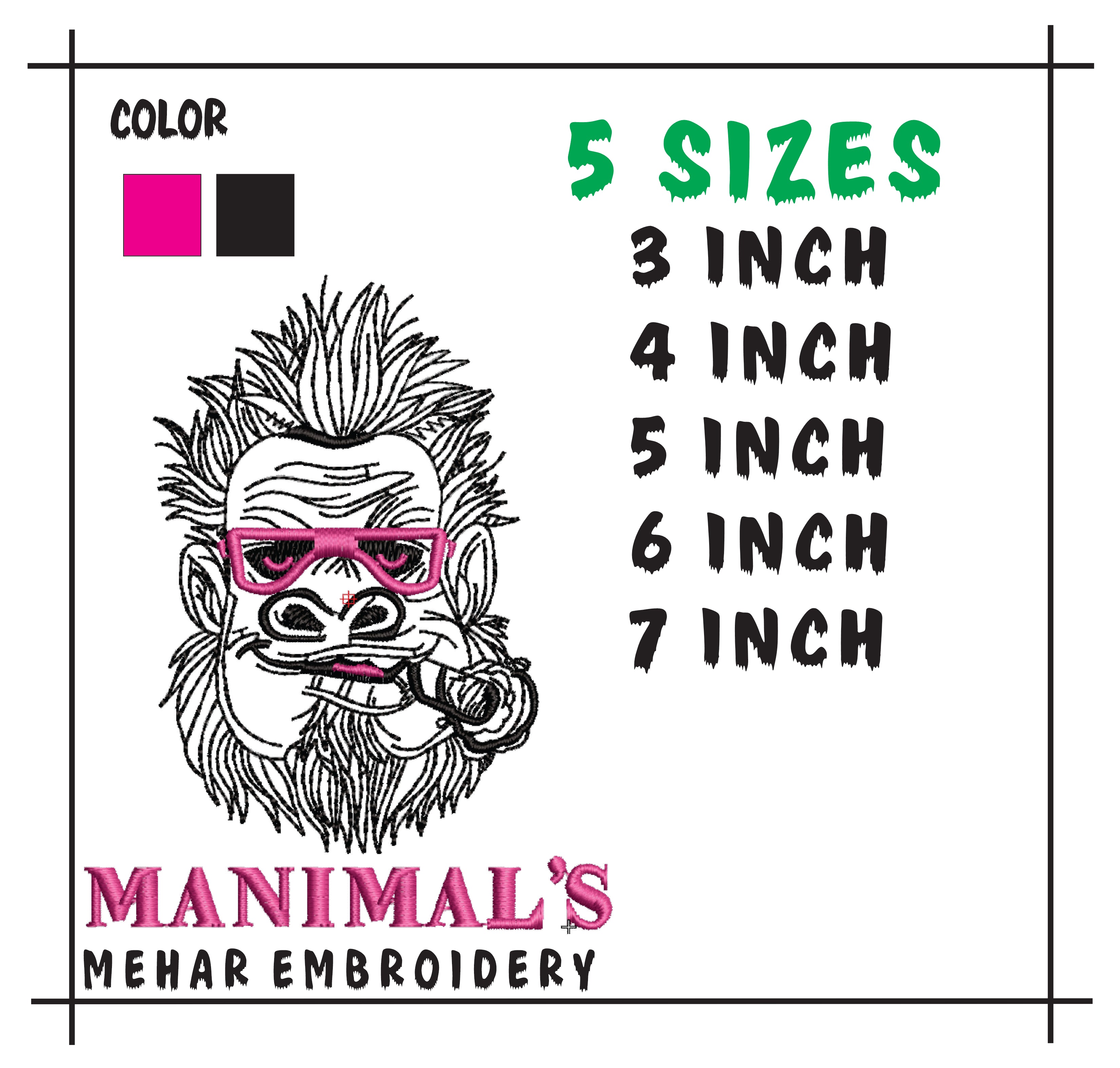 Biker Gorilla Embroidery Design, Motorcycle Ape Machine Embroidery File