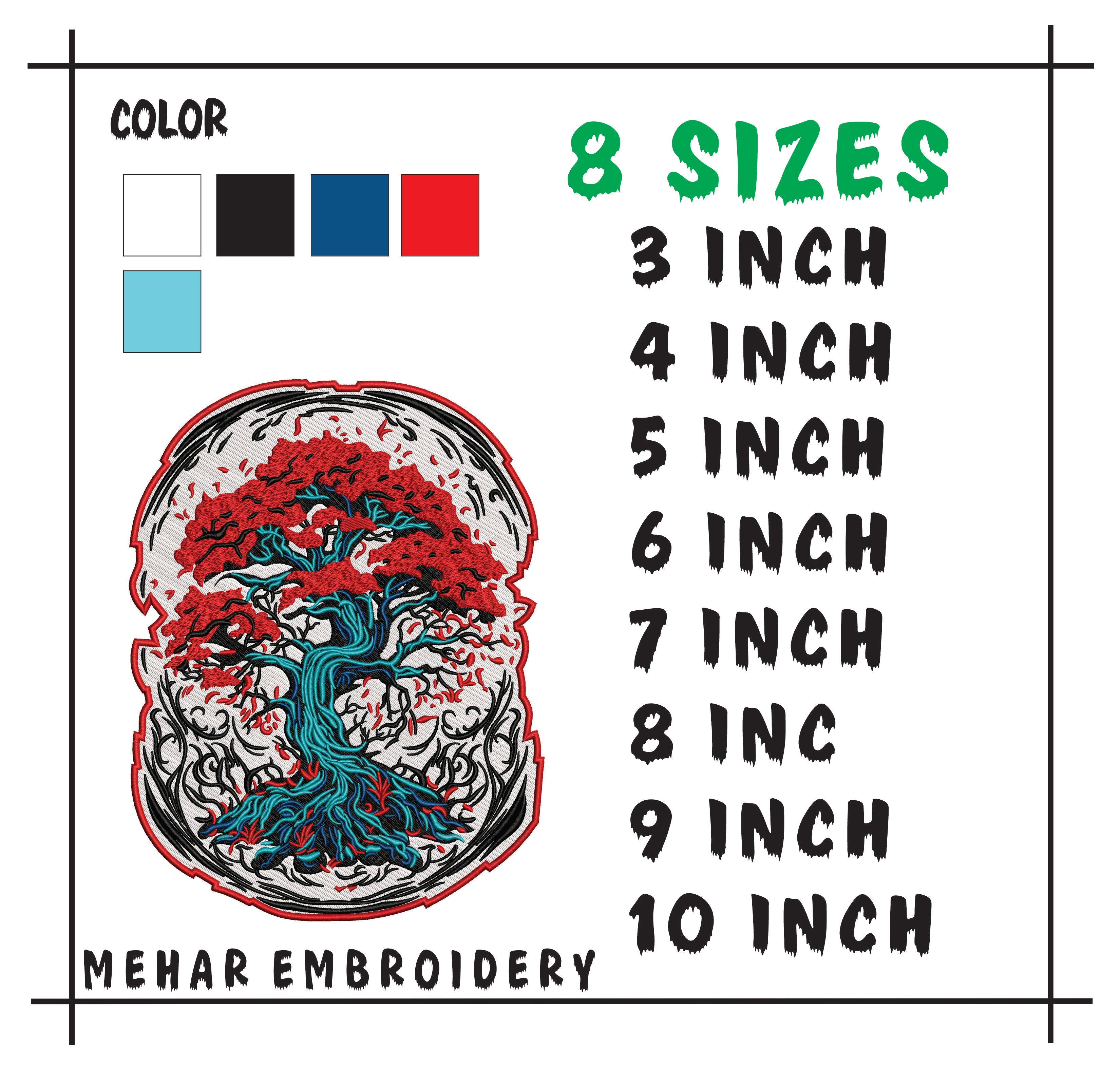Red Maple Bonsai Tree Machine Embroidery Design - Twisted Roots Zen Patch