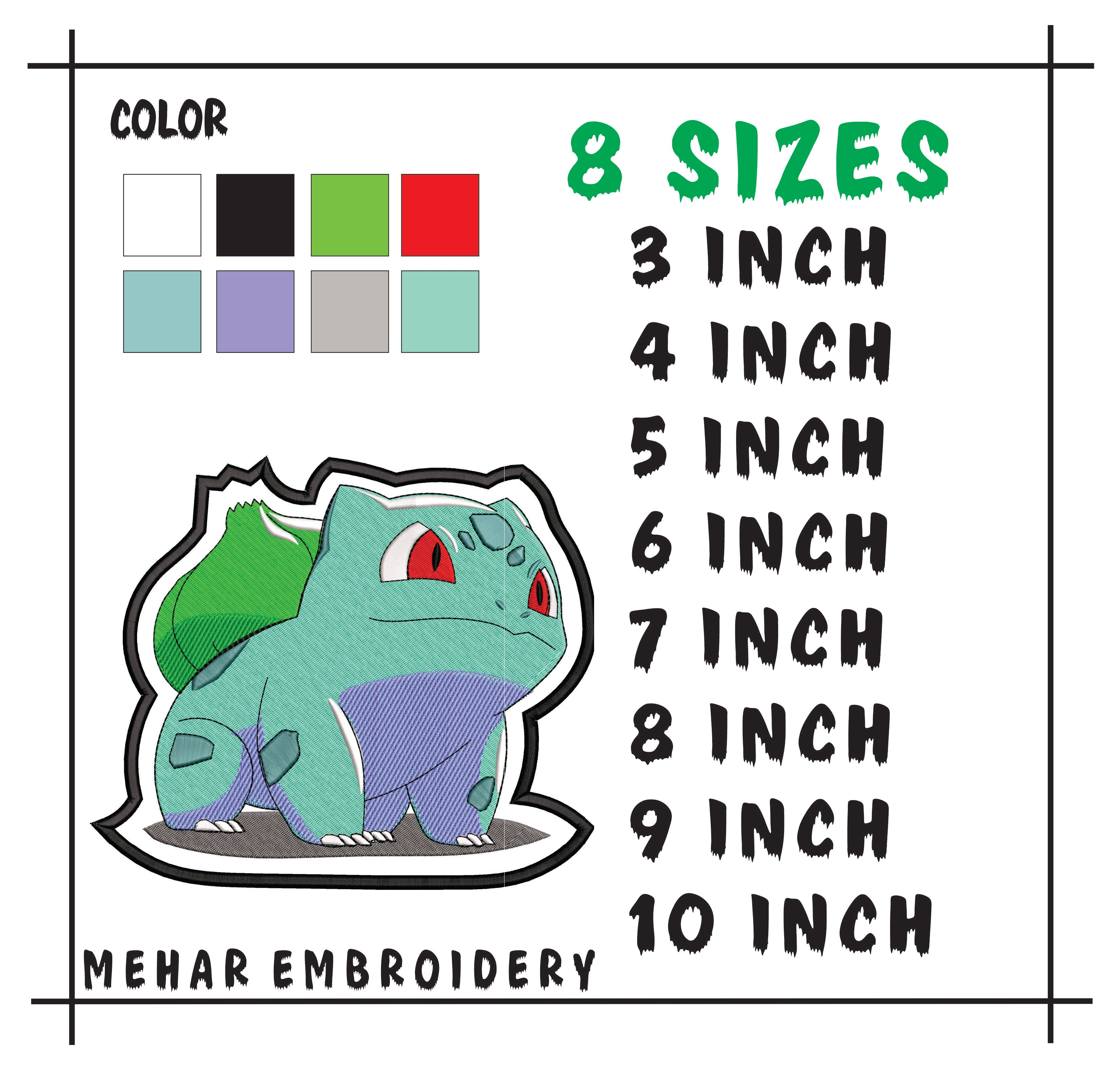 Bulbasaur Embroidery Design – 8 Sizes, Multiple Formats (Digital Download)