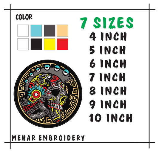 Aztec Skull Embroidery Design, Tribal Sugar Skull Art, 8 Formats 7 Sizes