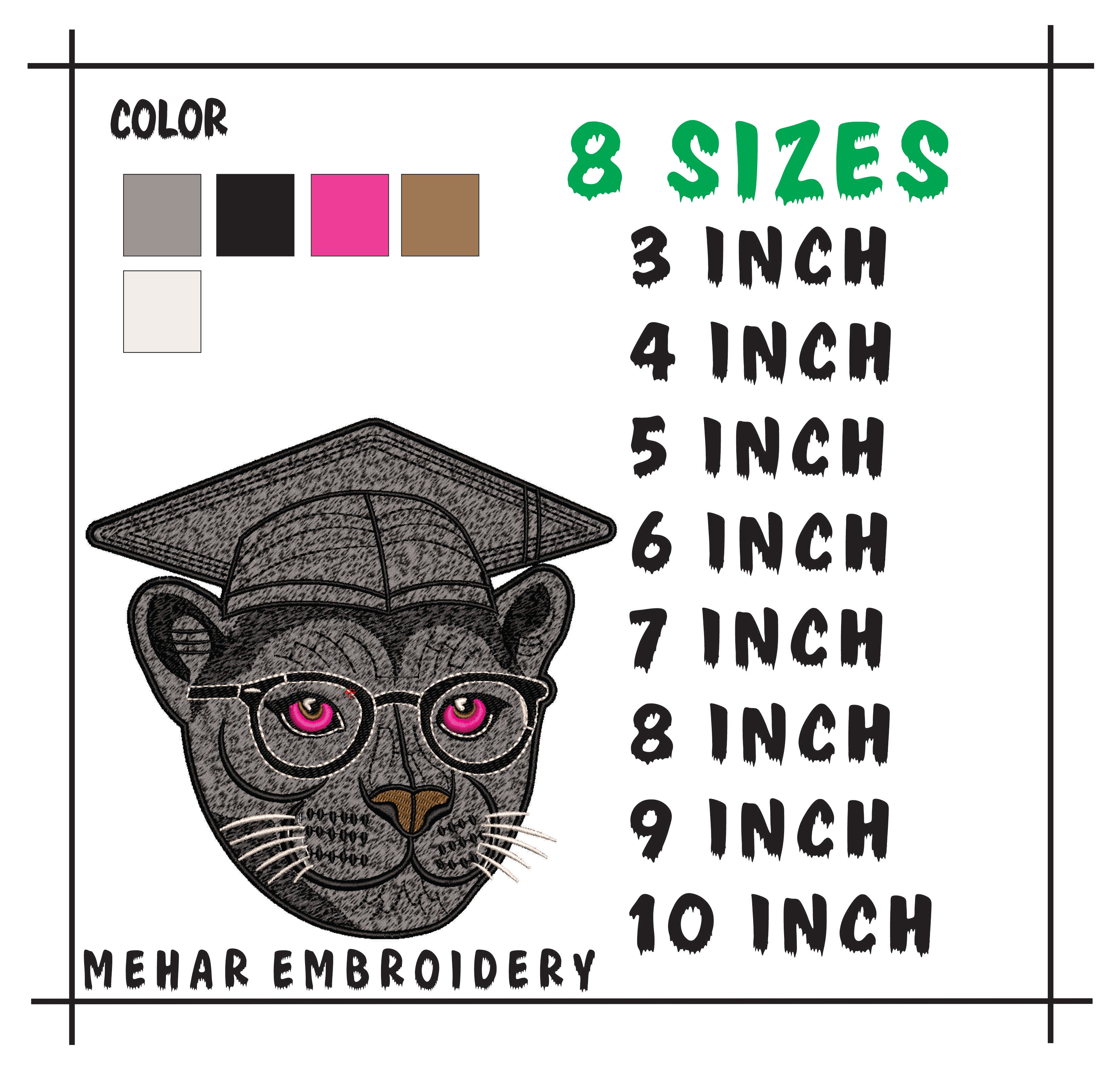Graduation Panther Embroidery Design, Class of 2026 Mascot File