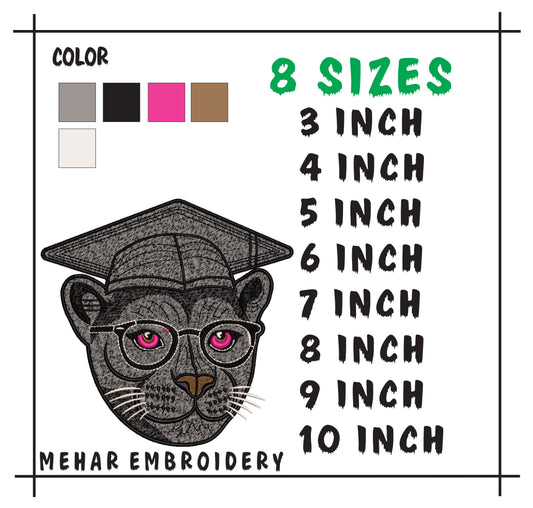 Graduation Panther Embroidery Design, Class of 2026 Mascot File
