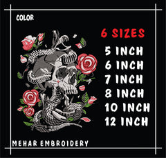 Gothic Skull and Roses Embroidery Design, Skeleton with Red Roses Machine Embroidery File, 8 Formats Digital Download