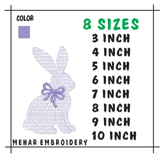 Easter Bunny Machine Embroidery Design | Chinoiserie Rabbit with Coquette Bow (Digital Download)