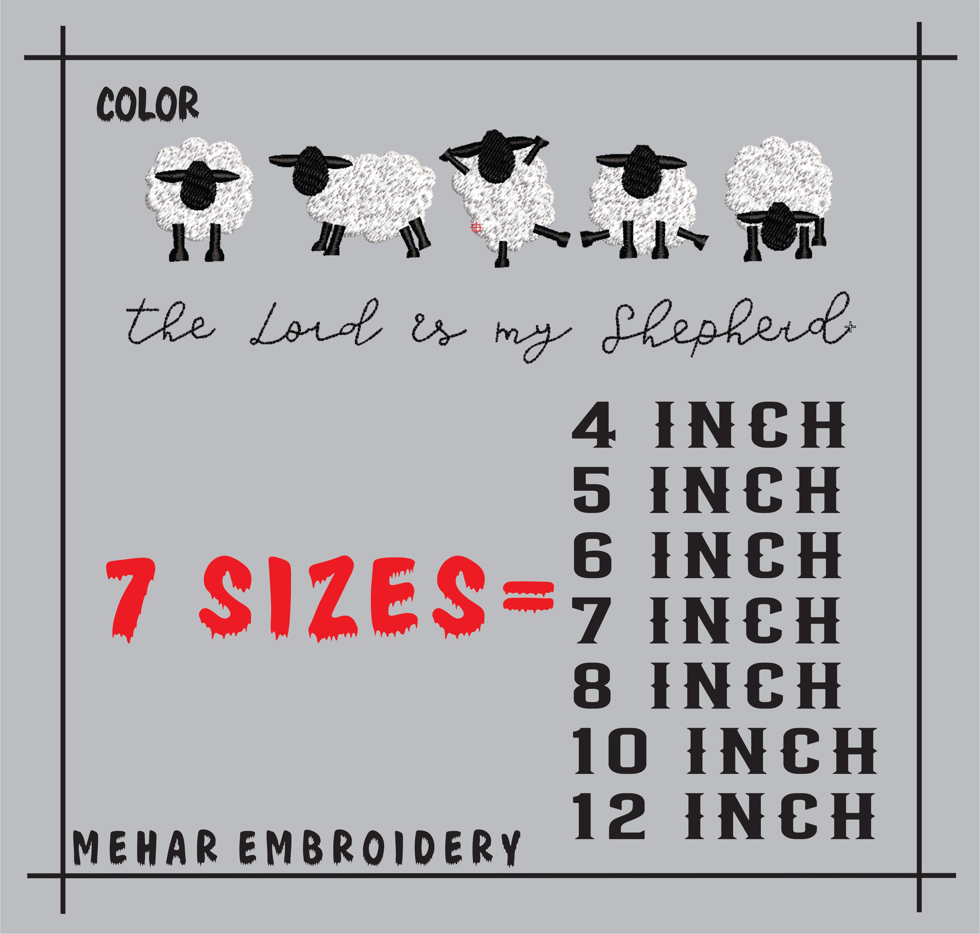 Christian Sheep Embroidery Design - The Lord Is My Shepherd Digital File