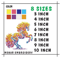 Abstract Colorful Horse Rearing Machine Embroidery Design