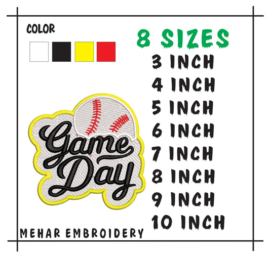 Game Day Baseball Embroidery Design, Sports Softball Machine File