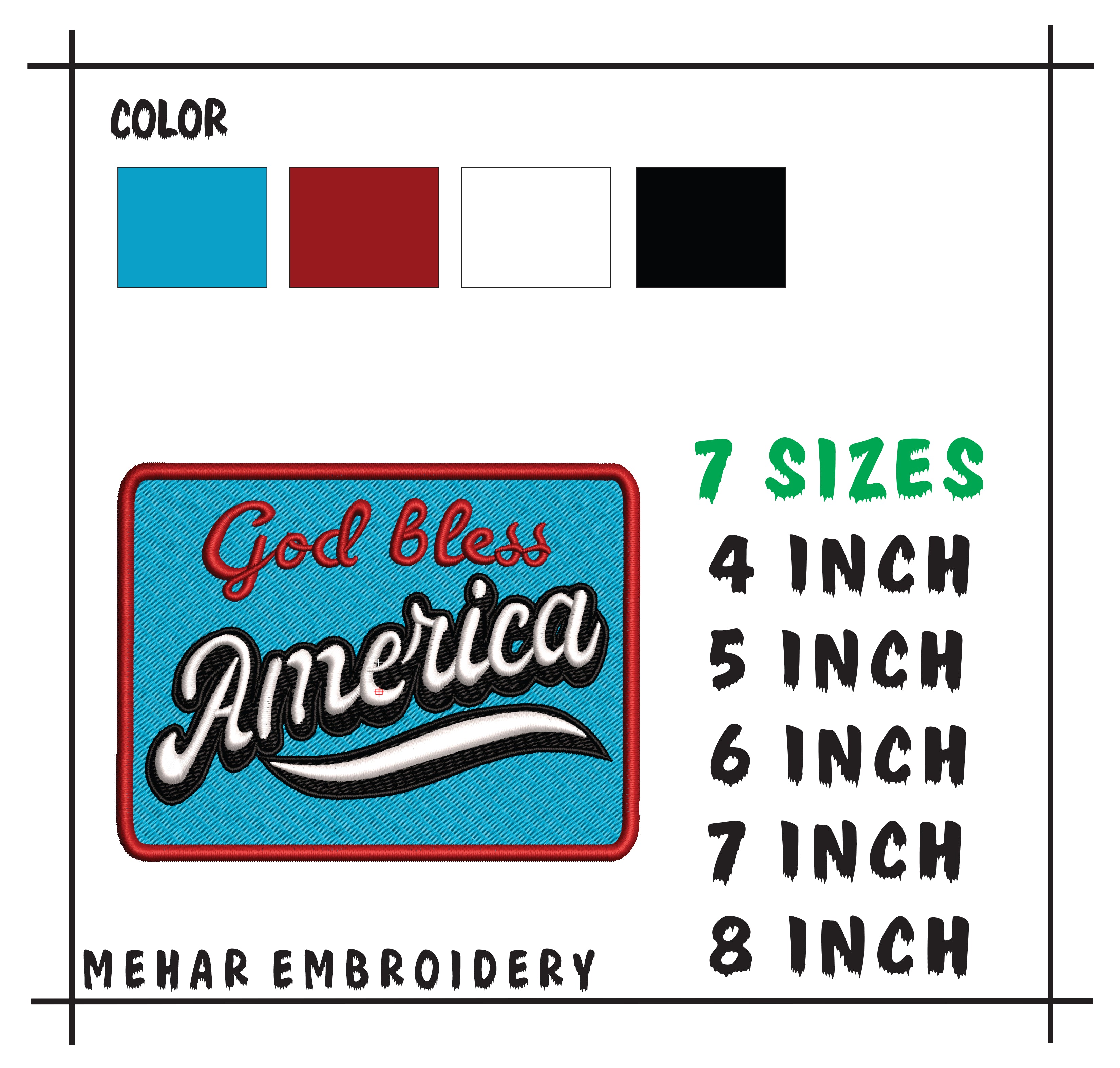 God Bless America Embroidery Design, Patriotic USA Patch, 4th of July Digital File