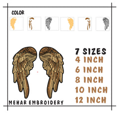 Wing Pair Back Patch Machine Embroidery Design, Detailed Angel Wings Biker Embroidery File, 6 Sizes, 8 Formats