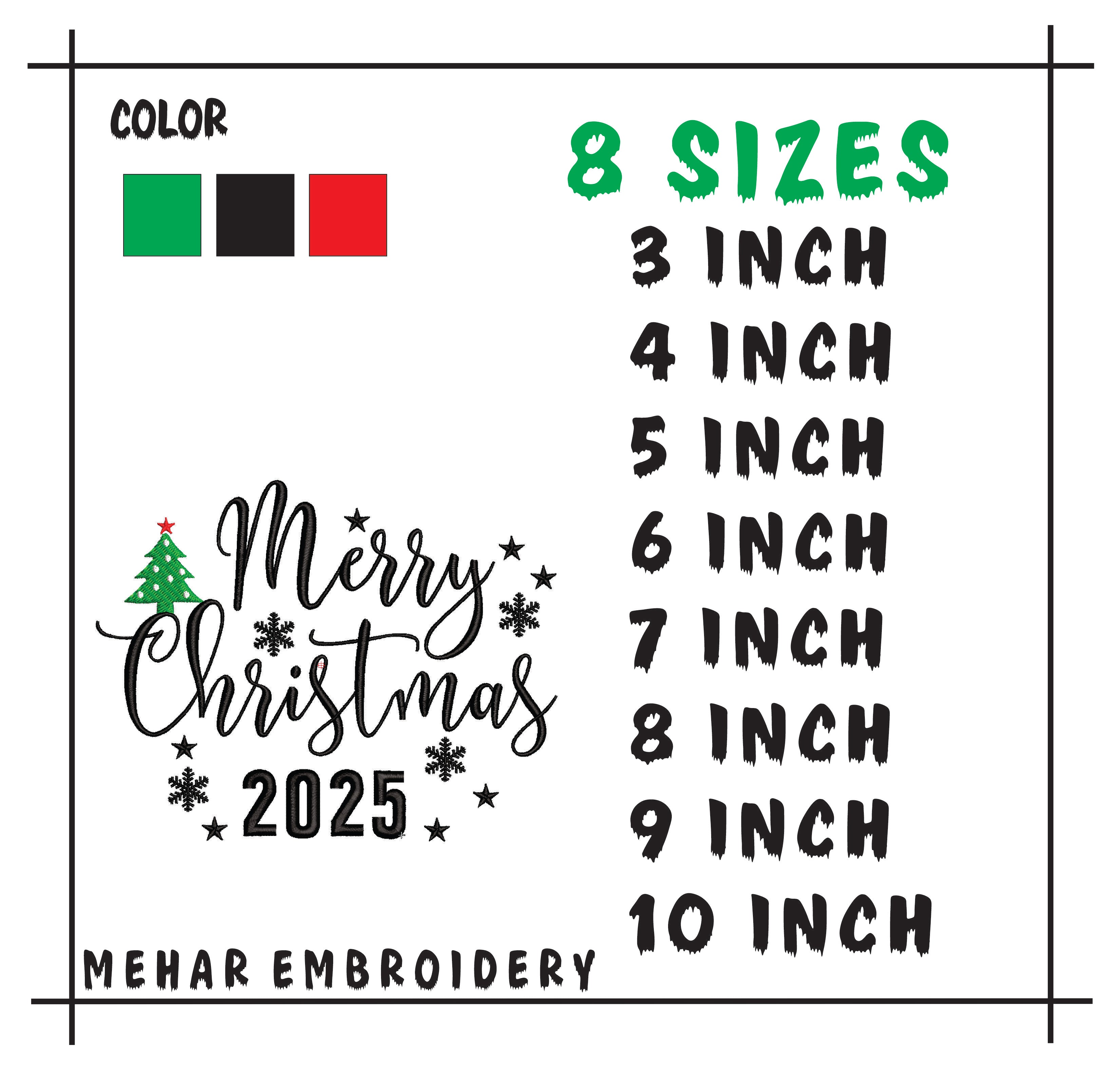 Merry Christmas 2025 Embroidery, Holiday Tree Digital File