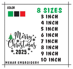 Merry Christmas 2025 Embroidery, Holiday Tree Digital File