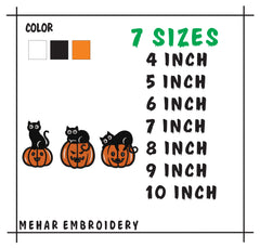Halloween Black Cat Embroidery, Jack O Lantern Pumpkin Design