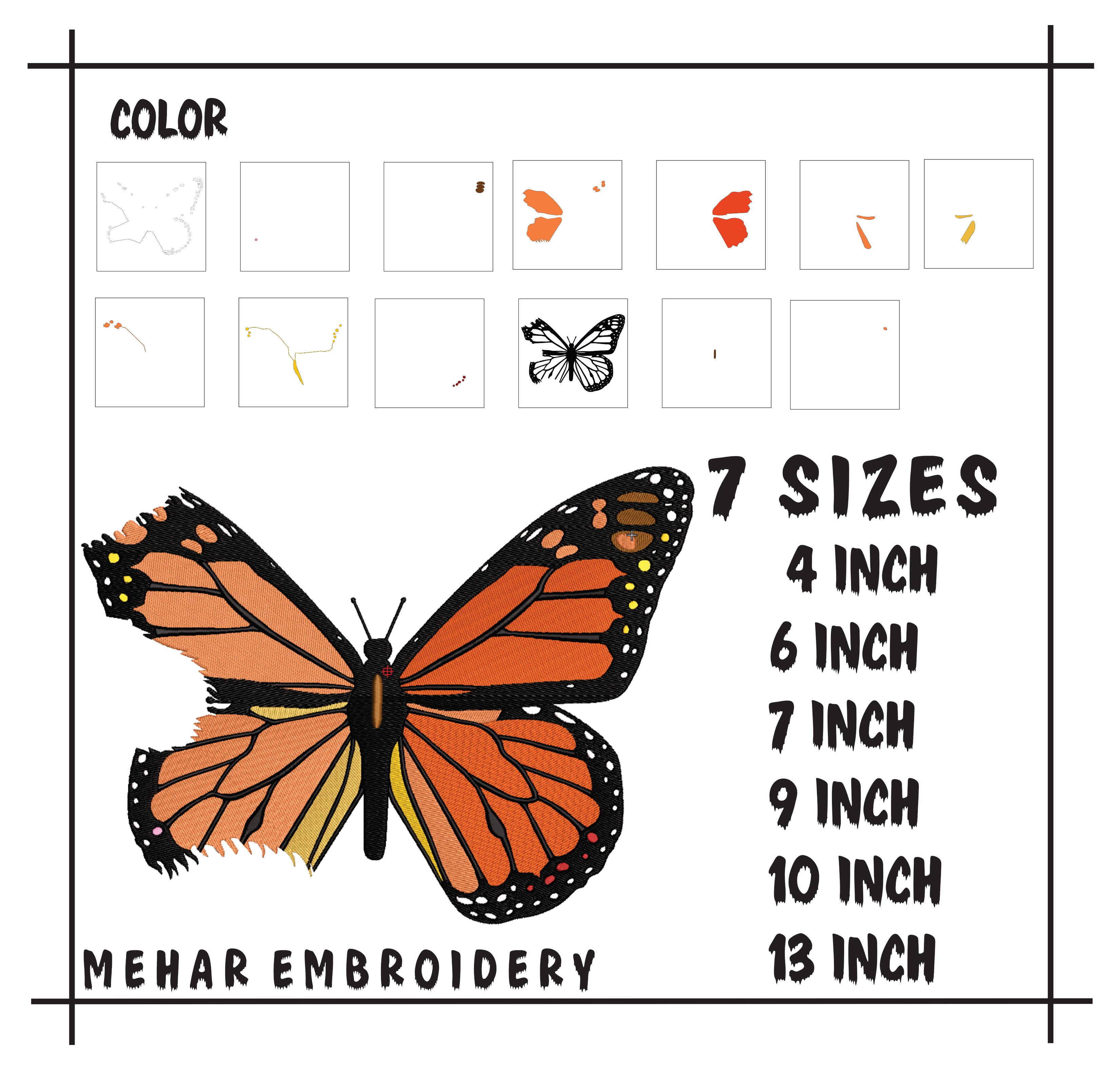 Monarch Butterfly Embroidery Design, Orange Butterfly Digital File