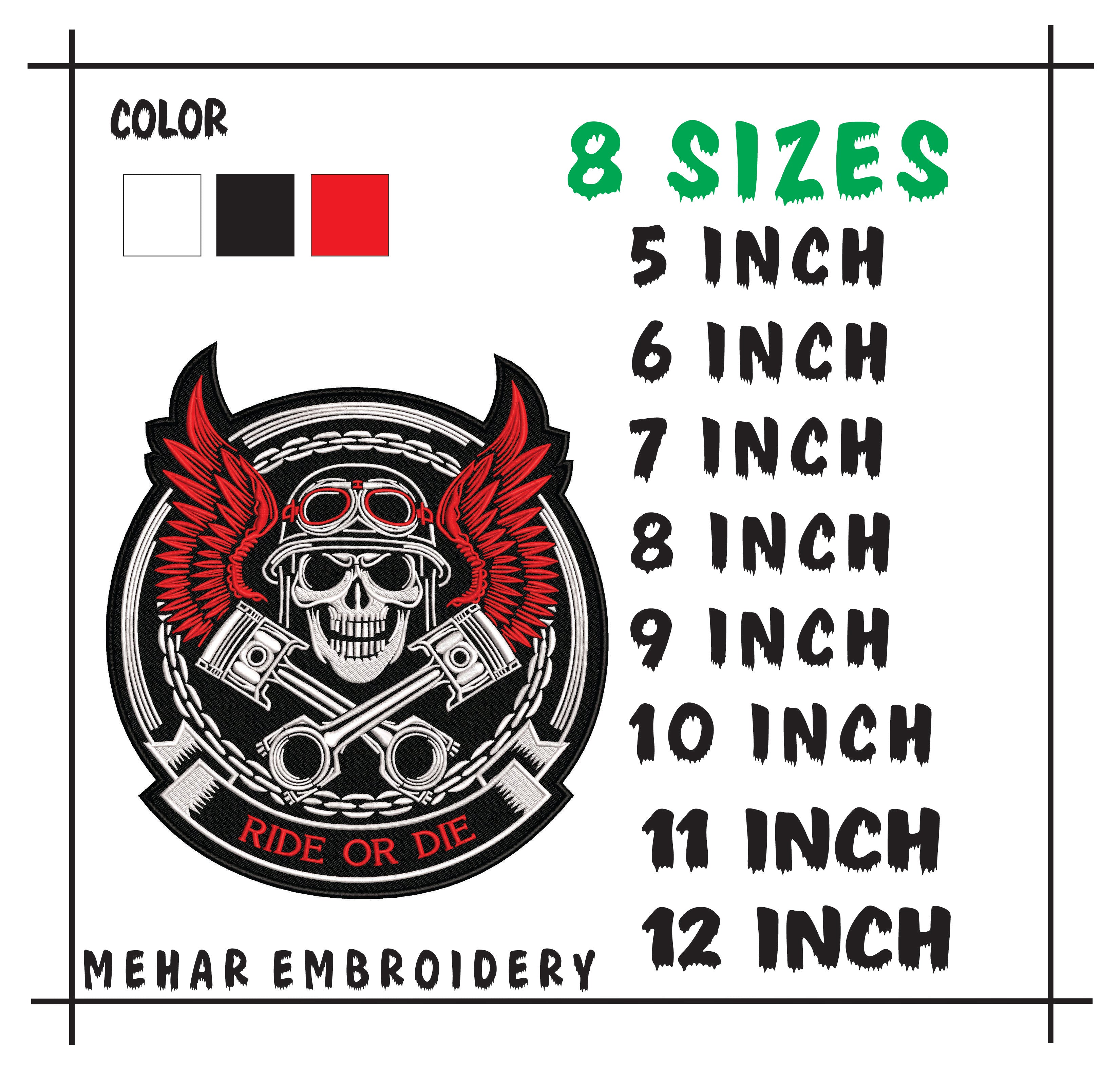 Ride or Die Biker Skull Embroidery Design, Motorcycle Digital File