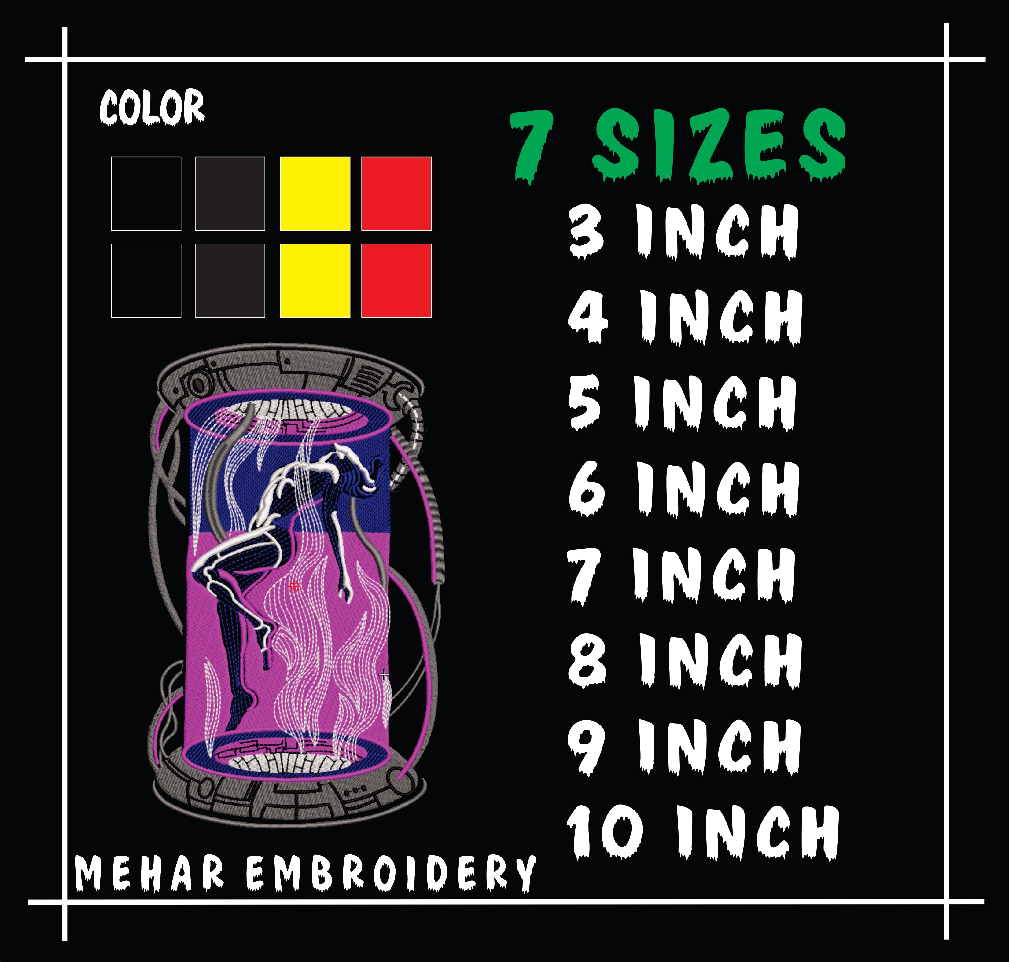 Sci-Fi Cyberpunk Android in Pod Machine Embroidery Design, Futuristic Robot Girl Embroidery File, 7 Sizes, 8 Formats