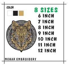 Large Wolf Embroidery Design – Gold & Black Biker Applique (Digital Download)