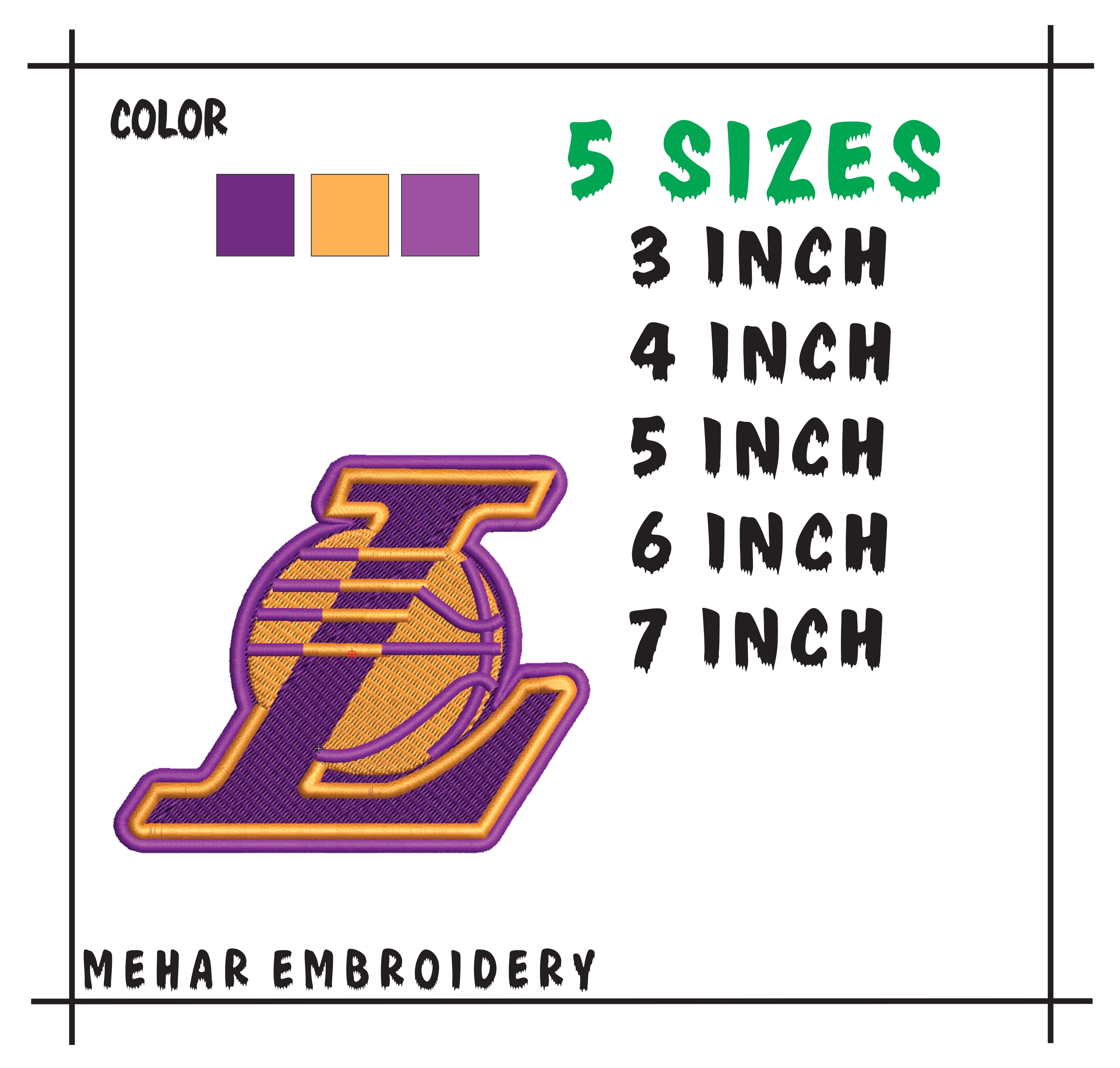Los Angeles Lakers Basketball Machine Embroidery Design - 5 Sizes Included