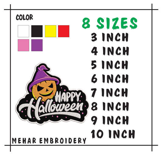 Happy Halloween Embroidery Design, Spooky Pumpkin Witch Hat Digital File