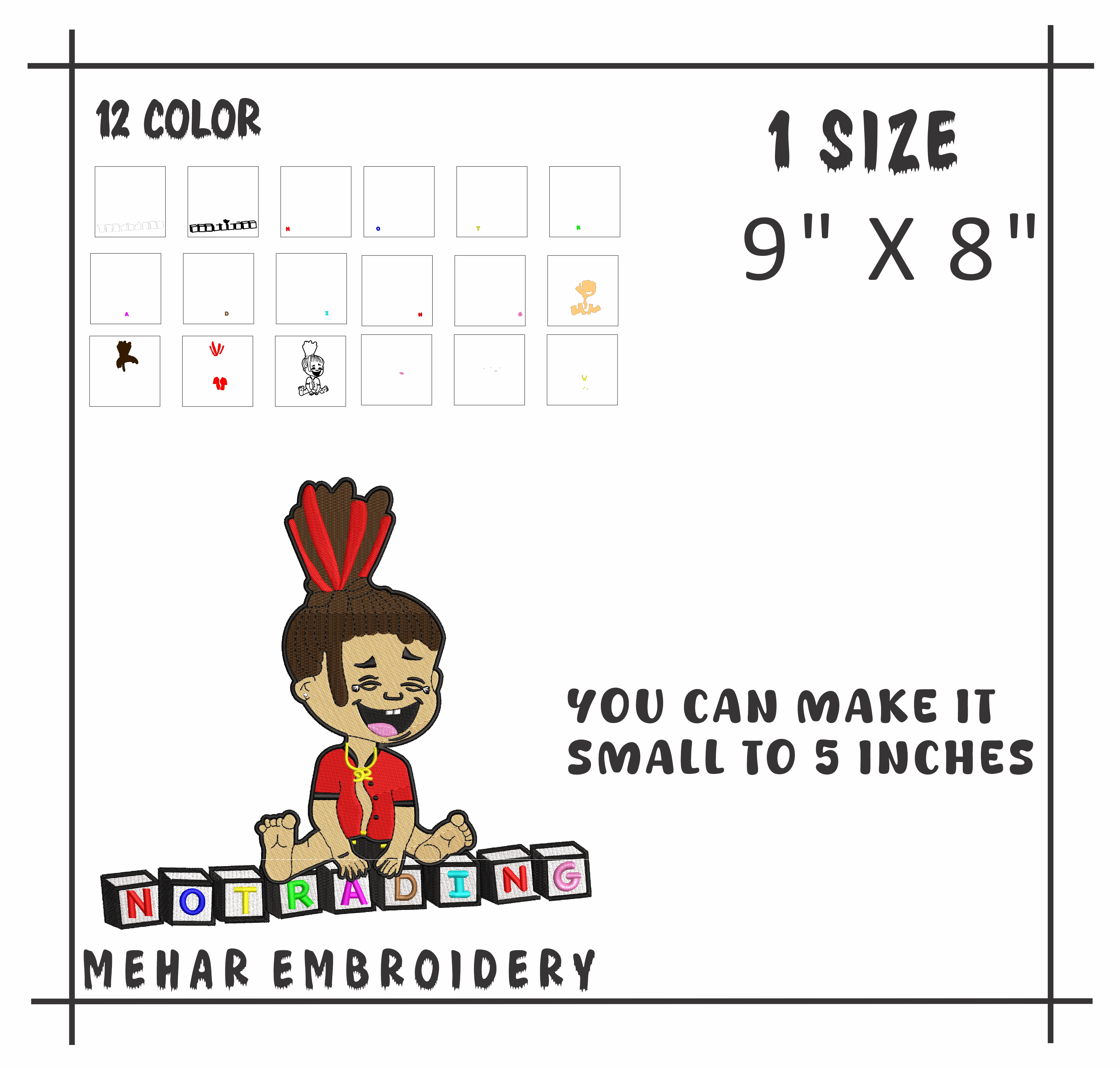 Urban Boy Cartoon Embroidery Design, 8 Sizes & 8 Formats