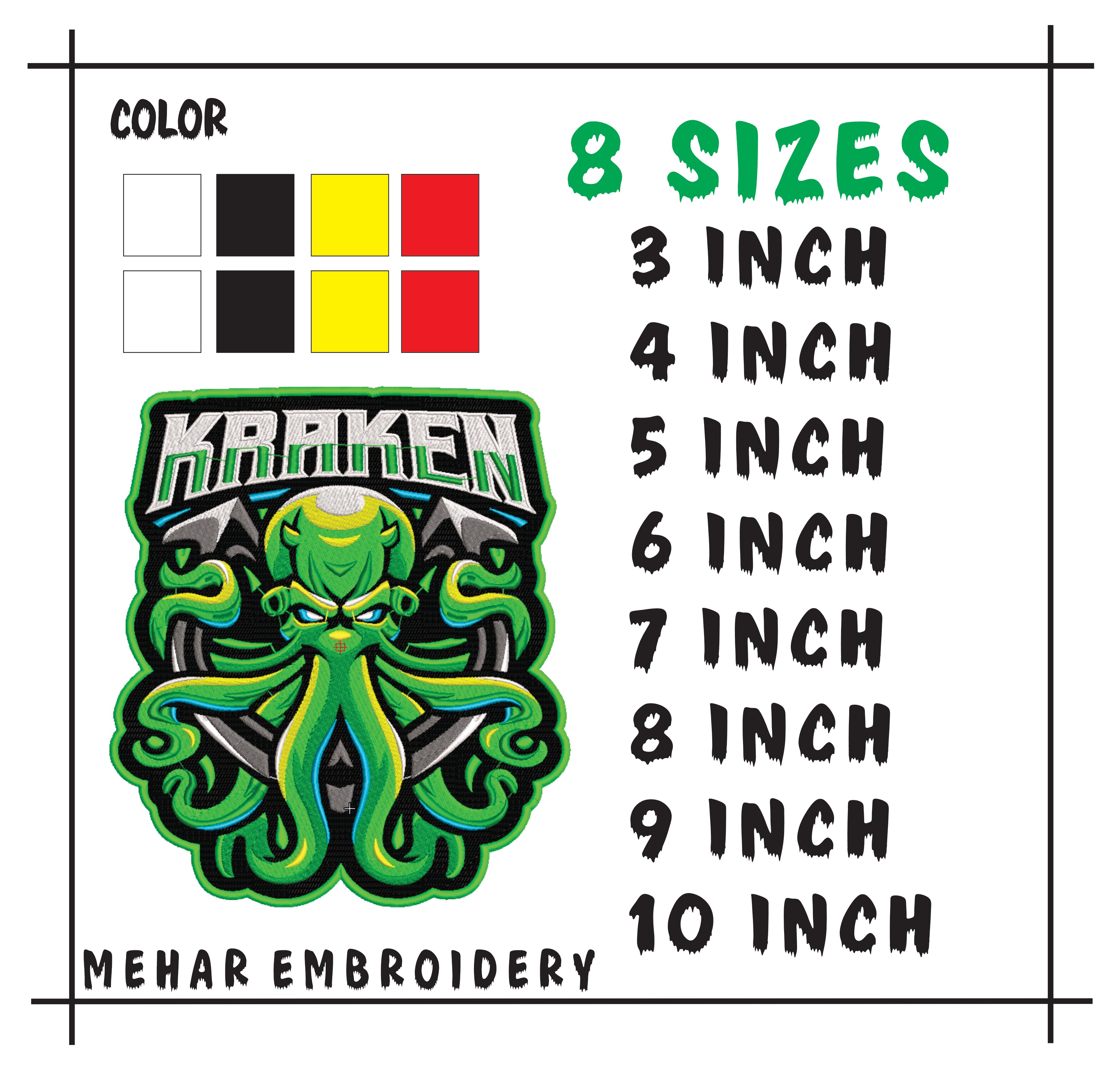 Kraken Octopus Machine Embroidery Design - 8 Sizes Included