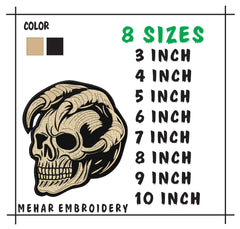 Horned Demon Skull Machine Embroidery Design, Gothic Biker Digital File