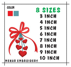 Valentine’s Day Ribbon Bow with Dangling Hearts – Machine Embroidery Design