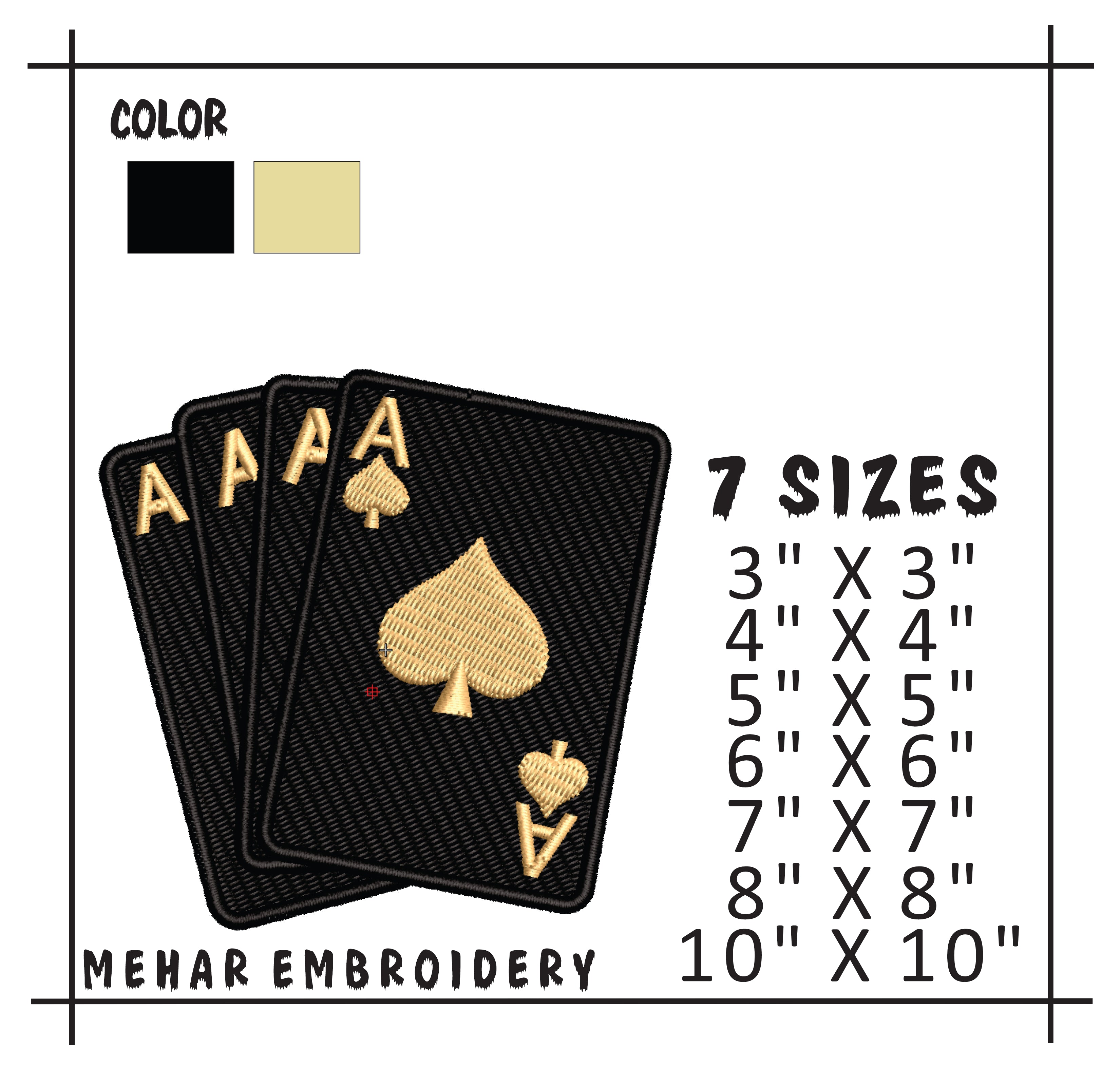 Four Aces Embroidery Design, Gold Spade Playing Cards Digital File
