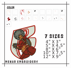Afro Woman Hero Embroidery Design, Comic Style Action Art, 8 Formats Digital Download