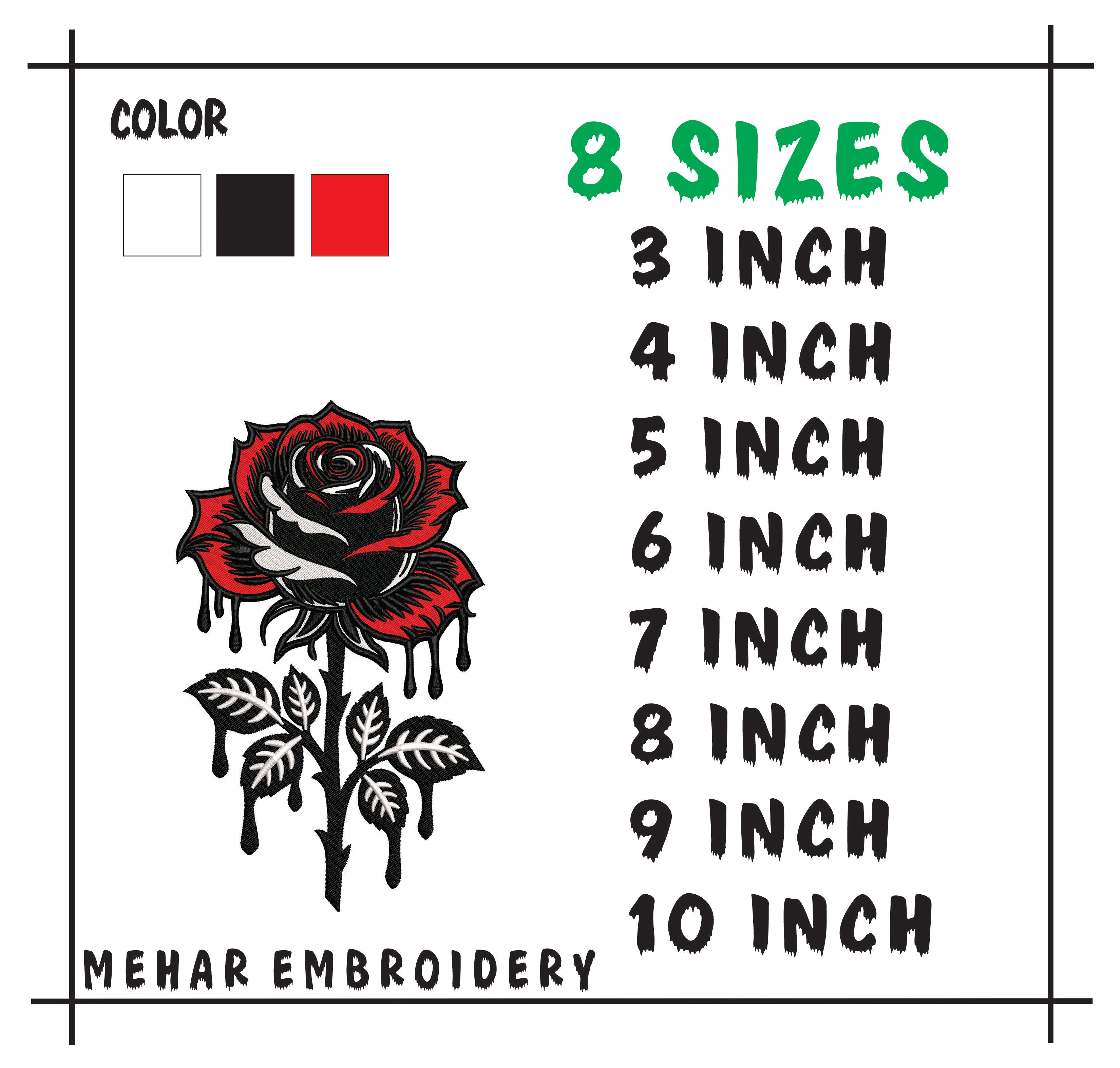 Gothic Dripping Rose Machine Embroidery Design: Floral Digital File (Instant Download)