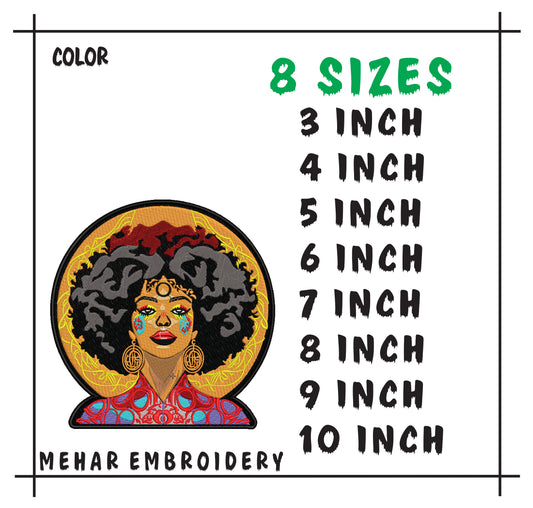 Afro Woman Embroidery Design, African Queen Machine File