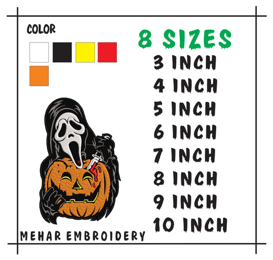 Ghostface Pumpkin Embroidery, Scream Halloween Machine File