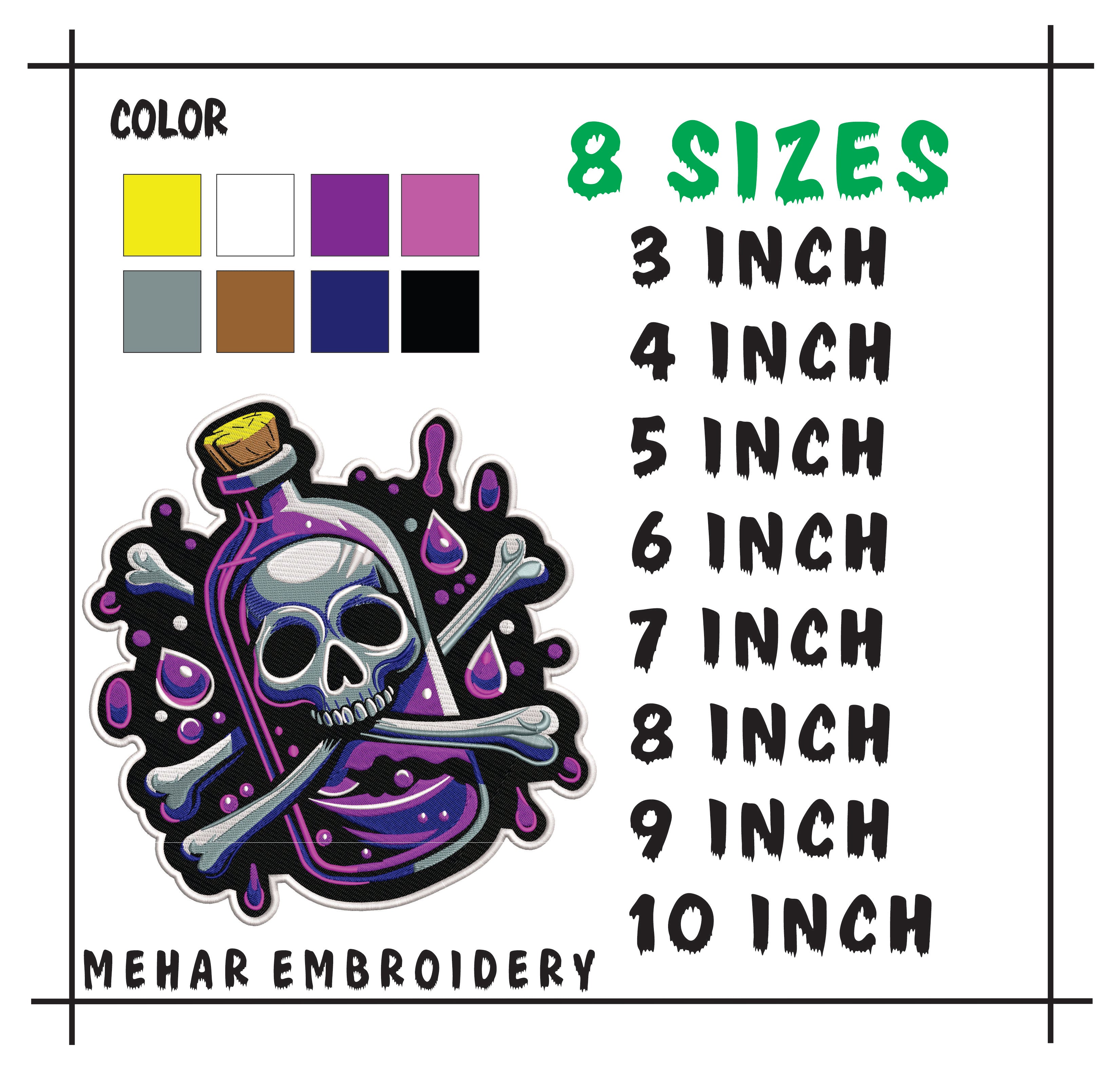 Skull Poison Potion Embroidery, Gothic Magic Bottle Machine Embroidery Design