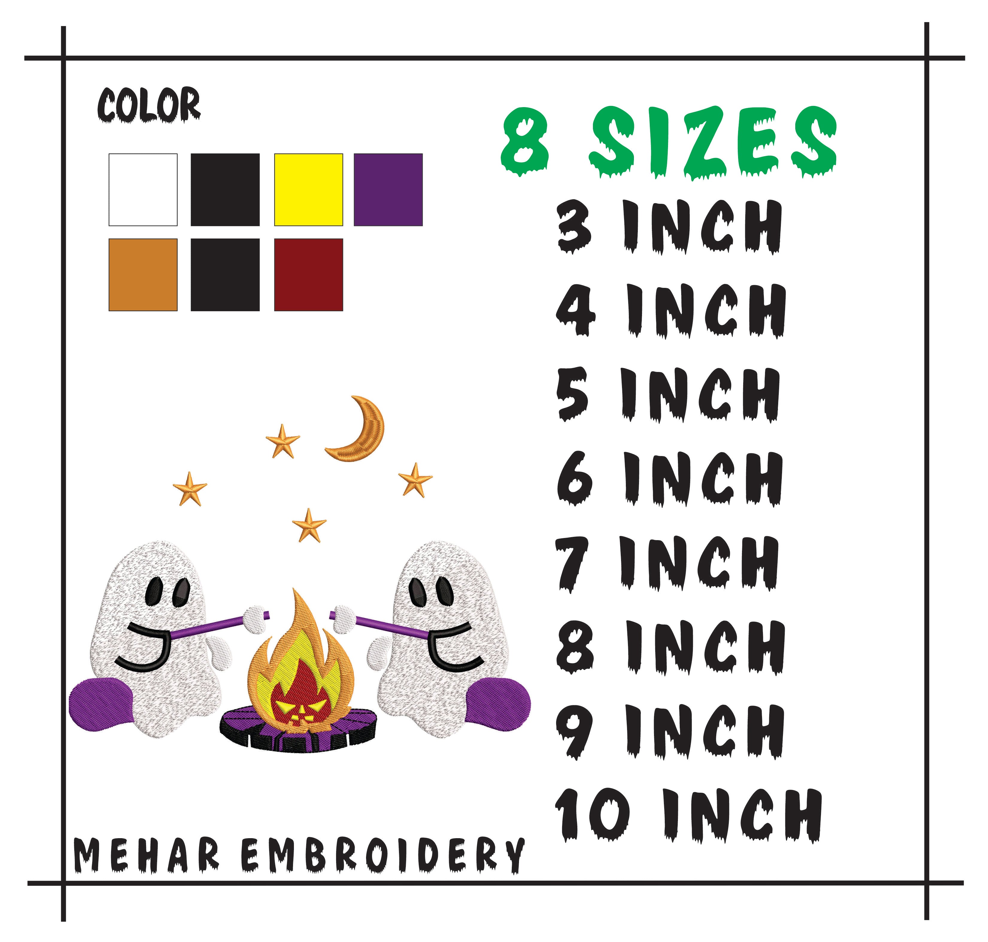 Ghost Campfire Embroidery Design, Spooky Halloween Machine File (Digital Download)
